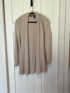 Linda Matthews Beige Lightweight Open-Front Knit Cardigan sz 1X EUC